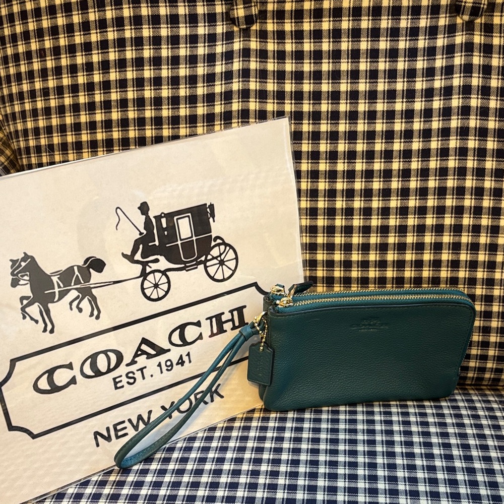 Coach Turquoise double zip Wristlet